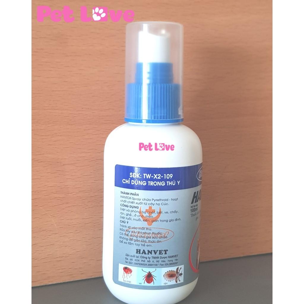 Hantox Spray diệt ve rận, bọ chét trên chó mèo (chai 100ml)