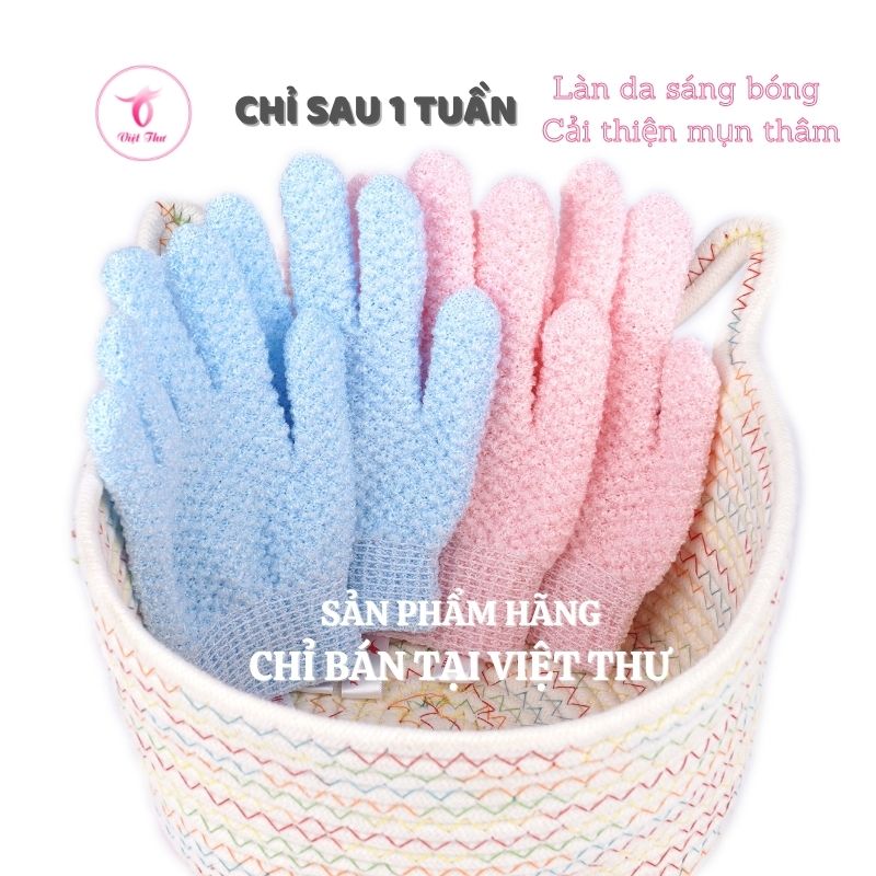 Găng tay tẩy tế bào chết cao cấp Việt Thư, găng tay tắm khô trị mụn thâm hiệu quả, 1 đôi, 12x19cm