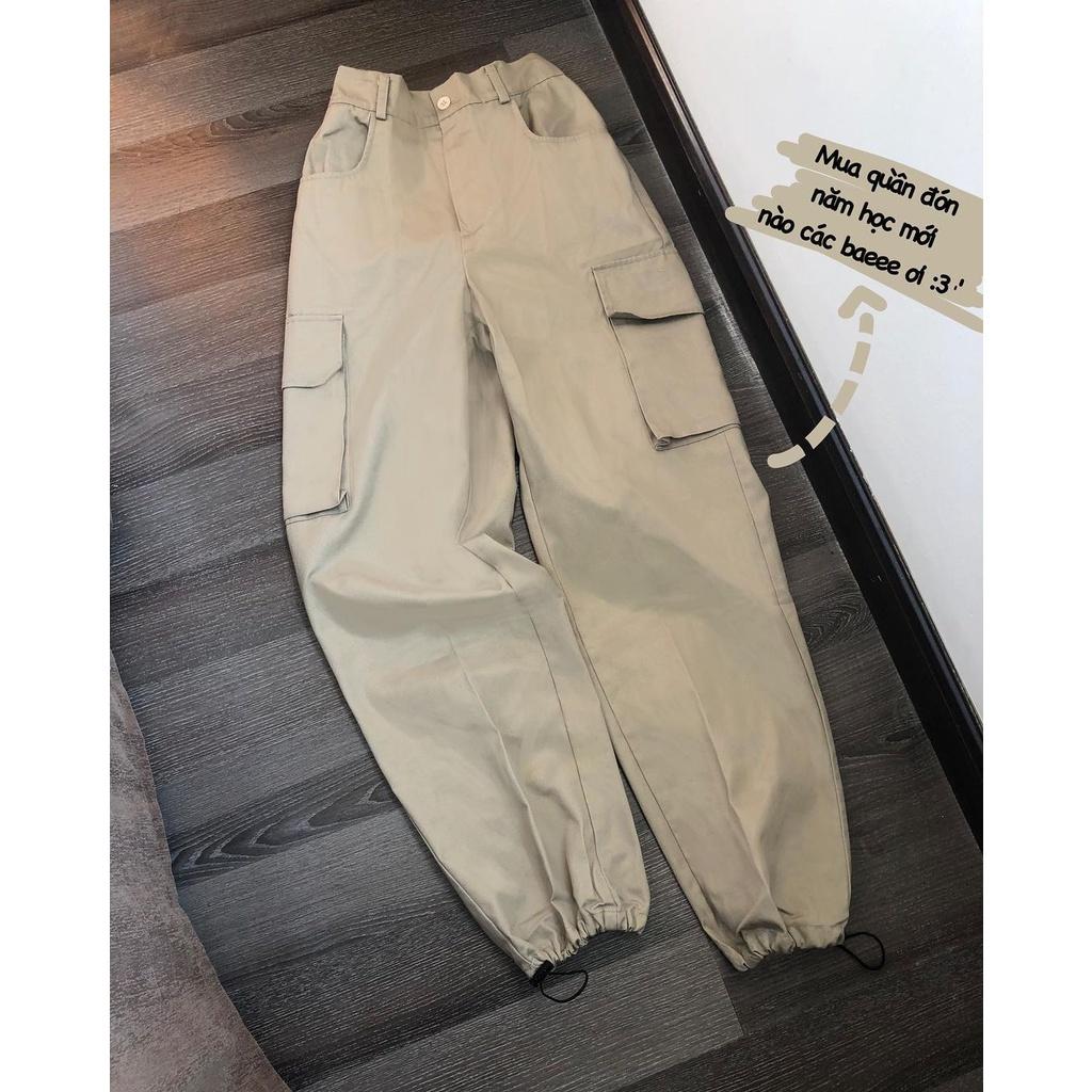Quần Baggy Kaki túi hộp MEANSTORE pants unisex basic nam nữ cạp chun ống rộng phong cách Hàn Quốc ulzzang - Be