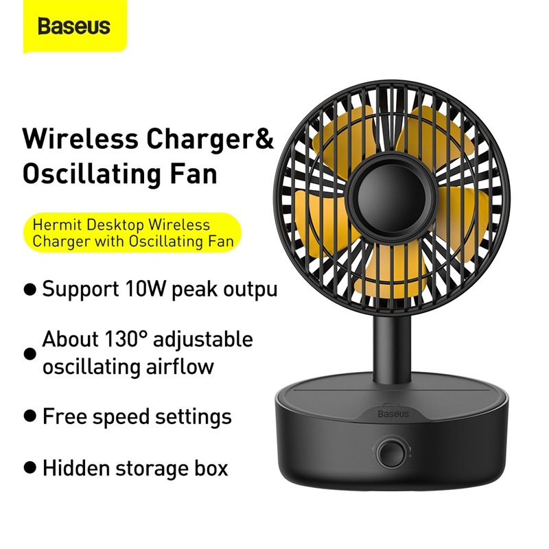 Quạt để bàn thông minh hỗ trợ sạc không dây Baseus Hermit Desktop Wireless Charger (10W Wireless Quick charger, with Oscillating Fan 4W) - Hàng chính hãng