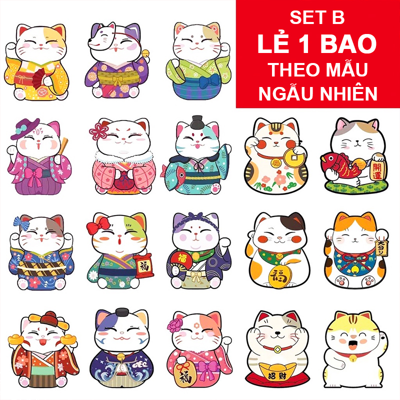 Bao lì xì chibi Quý Mão 2023 cao cấp, Bao lì xì Tết họa tiết hình mèo ngộ nghĩnh – LX006