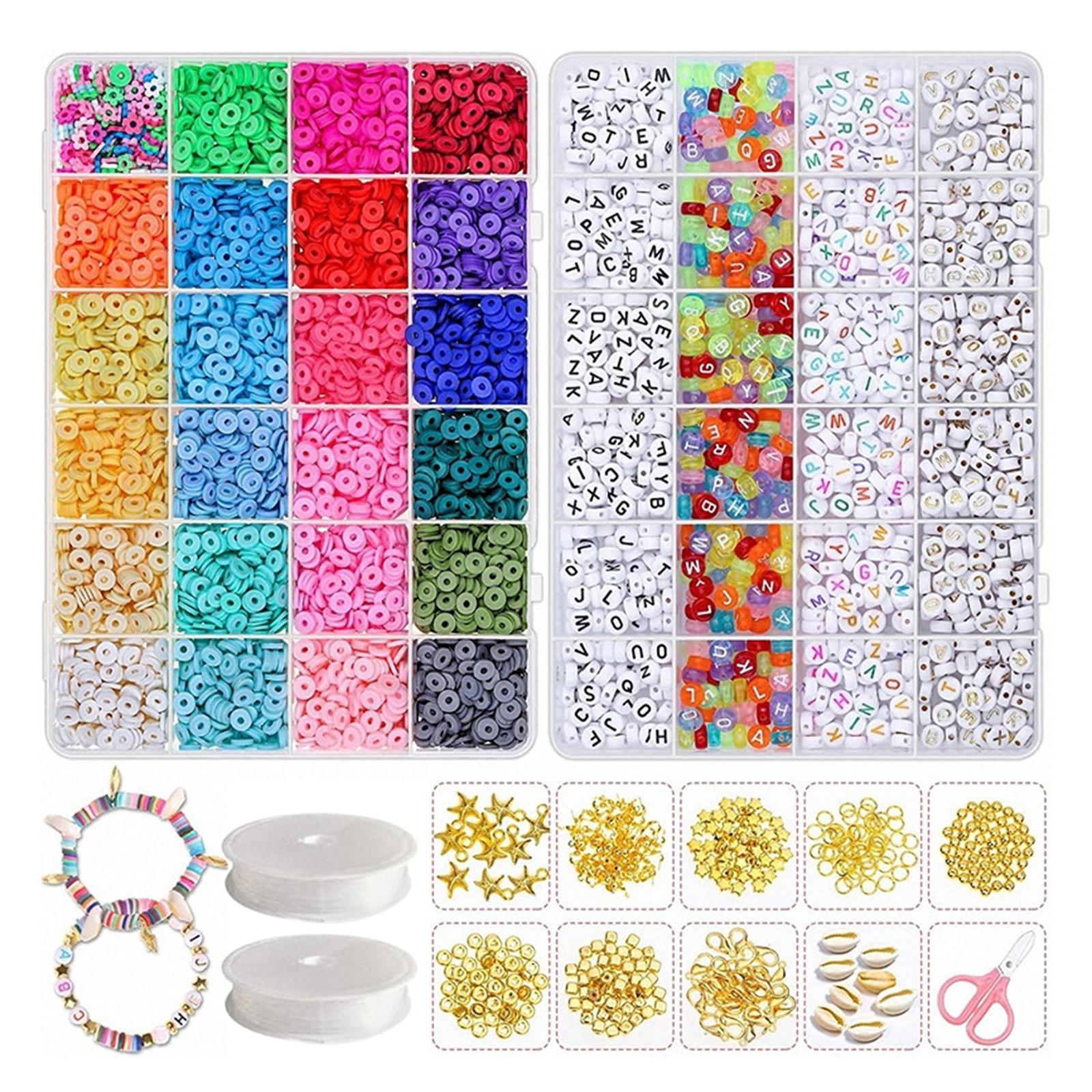 Polymer Clay Beads Set DIY Craft Decoration Handicrafts with Lobster Claw Clasps Disc/Flat Round Beads Beading for Loose Beads Bracelet
