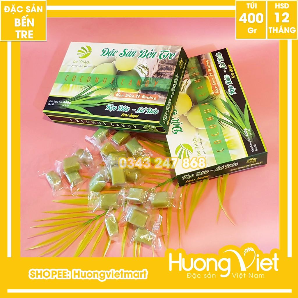 Đặc Sản Bến Tre - Kẹo Dừa Lá Dứa Ít Đường Du Thảo 400G, Kẹo Dừa Bến Tre, Kẹo Dừa Ít Ngọt