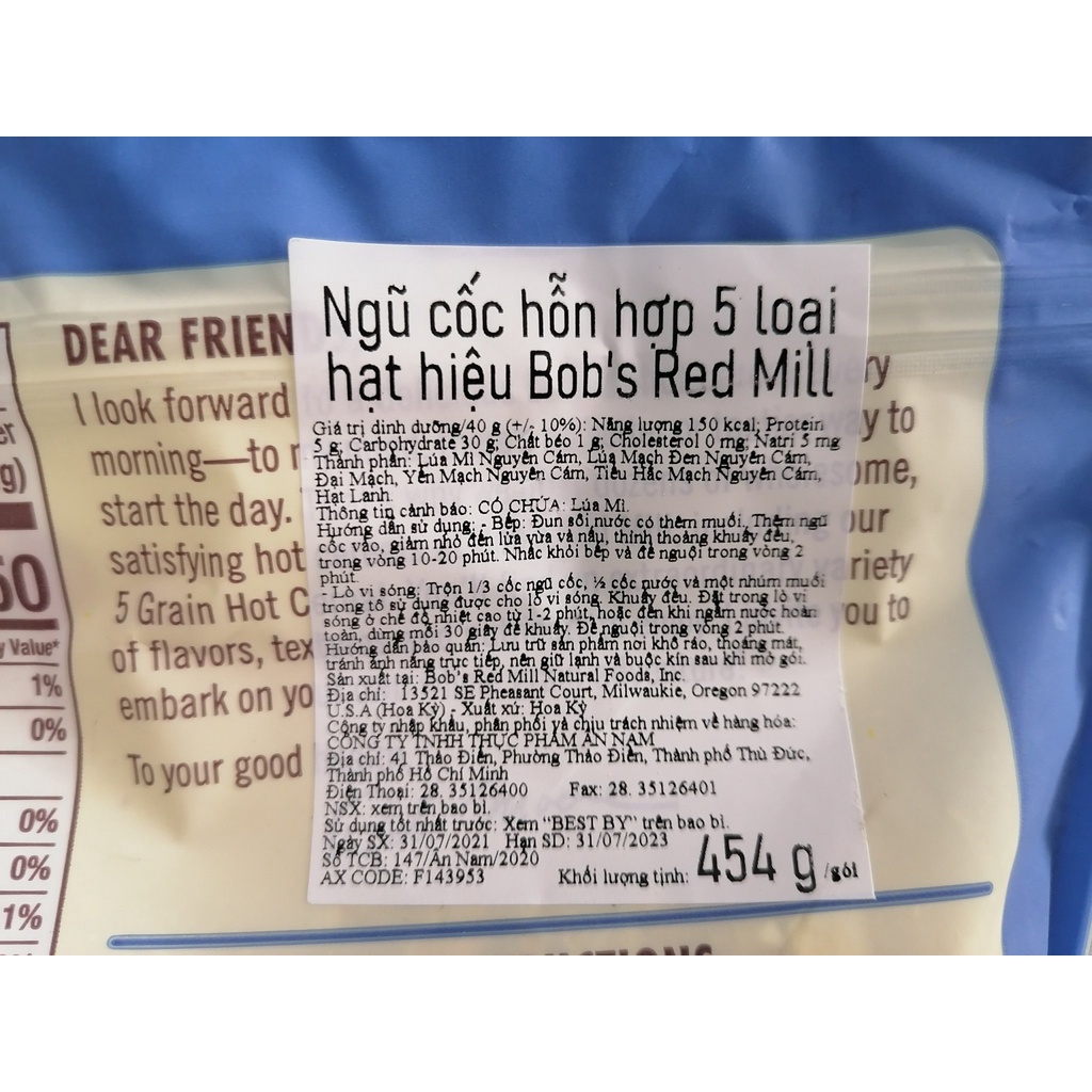 Ngũ cốc hỗn hợp 5 loại hạt Bob's Red Mill 454g. Date 04/2024