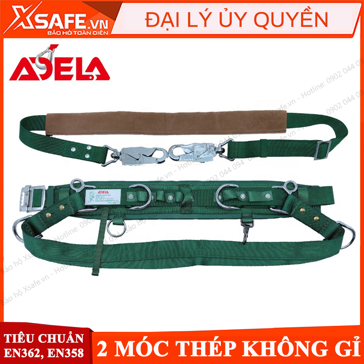 Đai an toàn điện lực Adela SC19 - Dây đai bụng quàng trụ 2 móc thép không gỉ - CHÍNH HÃNG [XTOOLs]