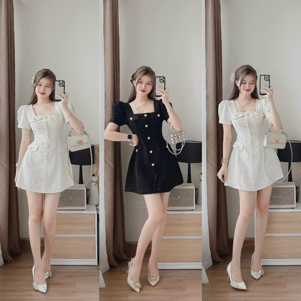 ĐẦM XÒE BỐ CỔ VUÔNG PHỐI NÚT 14382