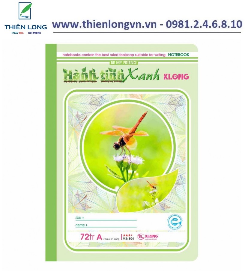 Lốc 5 quyển vở kẻ ngang Hành tinh Xanh - 72 trang; Klong 804