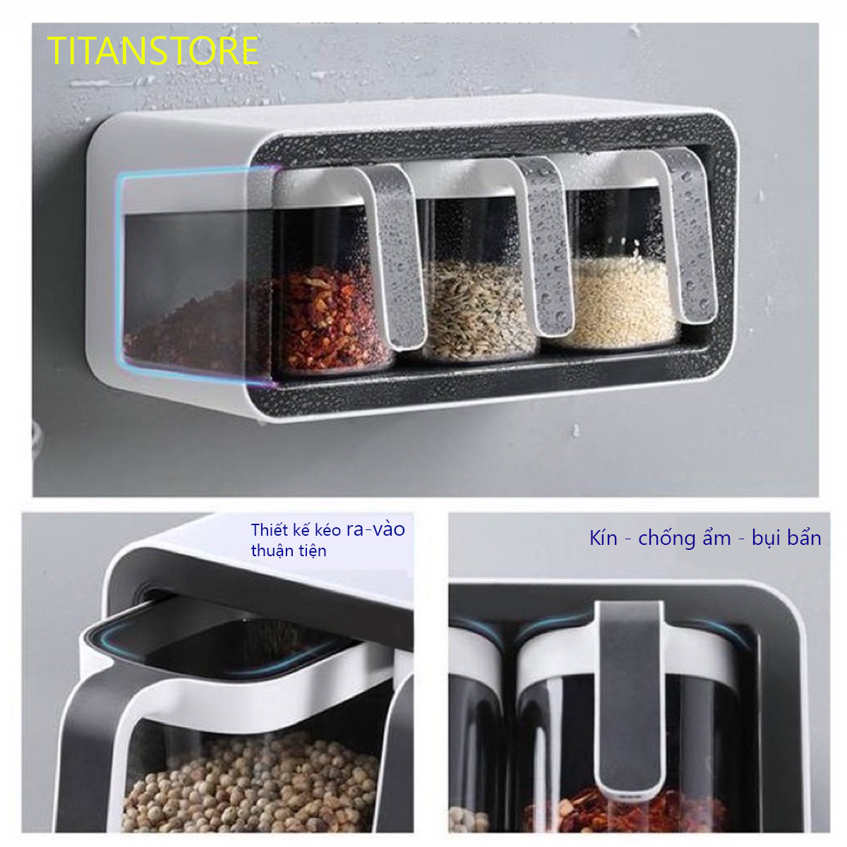 Kệ Đựng Gia Vị Dán Tường Thông Minh - Kèm Thìa, Miếng Dán Cường Lực Siêu Chắc - 2 ngăn và 3 ngăn cao cấp không khoan tường mẫu mới - Giao Màu Ngẫu Nhiên - Hàng chính hãng.