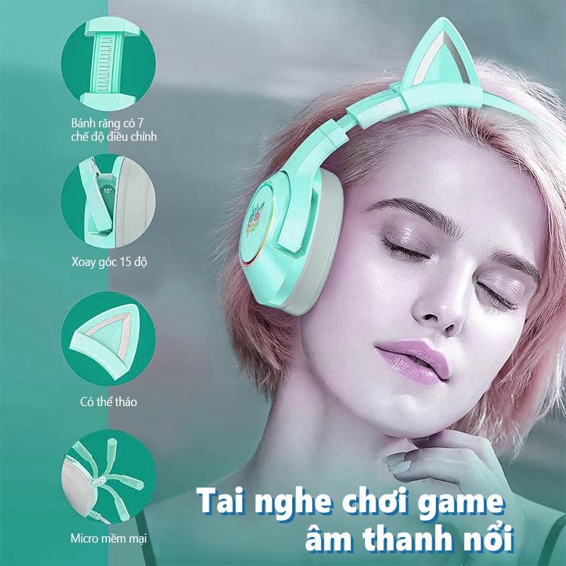 ONIKUMA K9 Tai nghe chơi game tai mèo màu xanh lá dễ thương có micro, cho máy tính, điện thoại PC PS5, PS4, Xbox. [Hàng chính hãng]