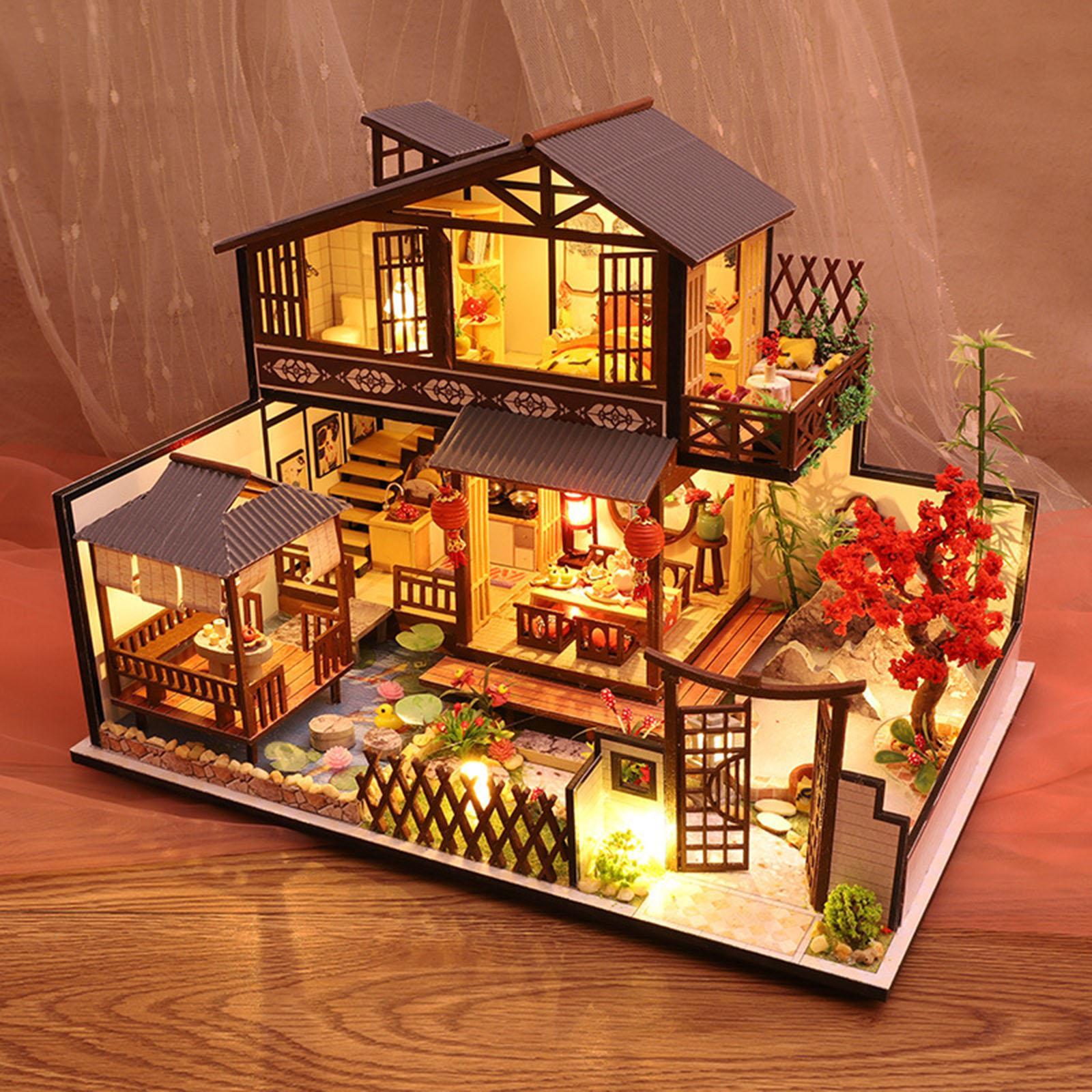 DIY Wooden Dolls House Handcraft Miniature Kit with Furniture,