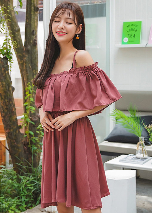 Đầm Hai Dây Viền Diềm Romantic Freesize