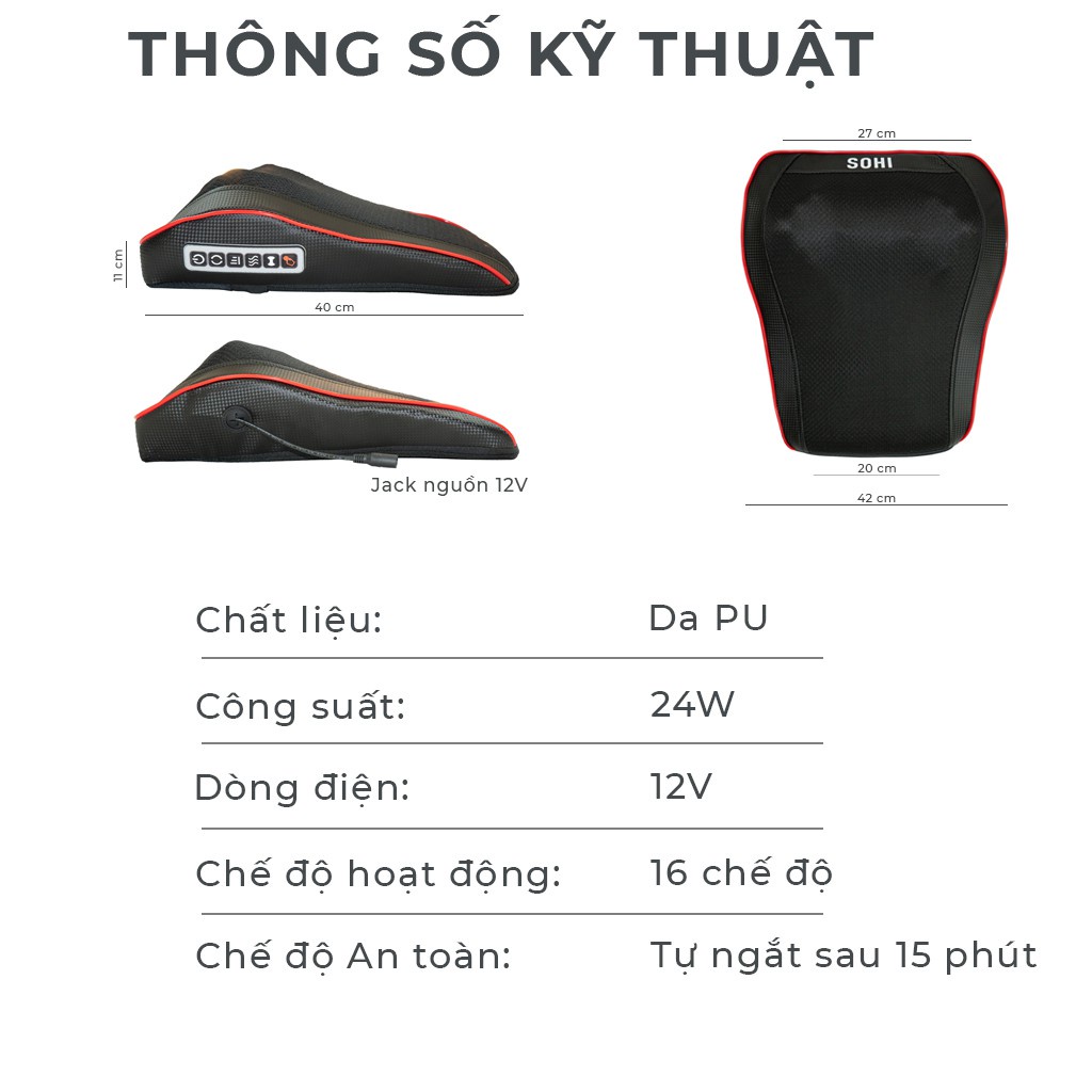 Gối massage hồng ngoại cổ vai gáy Sohi YQ-6 gối massage có rung