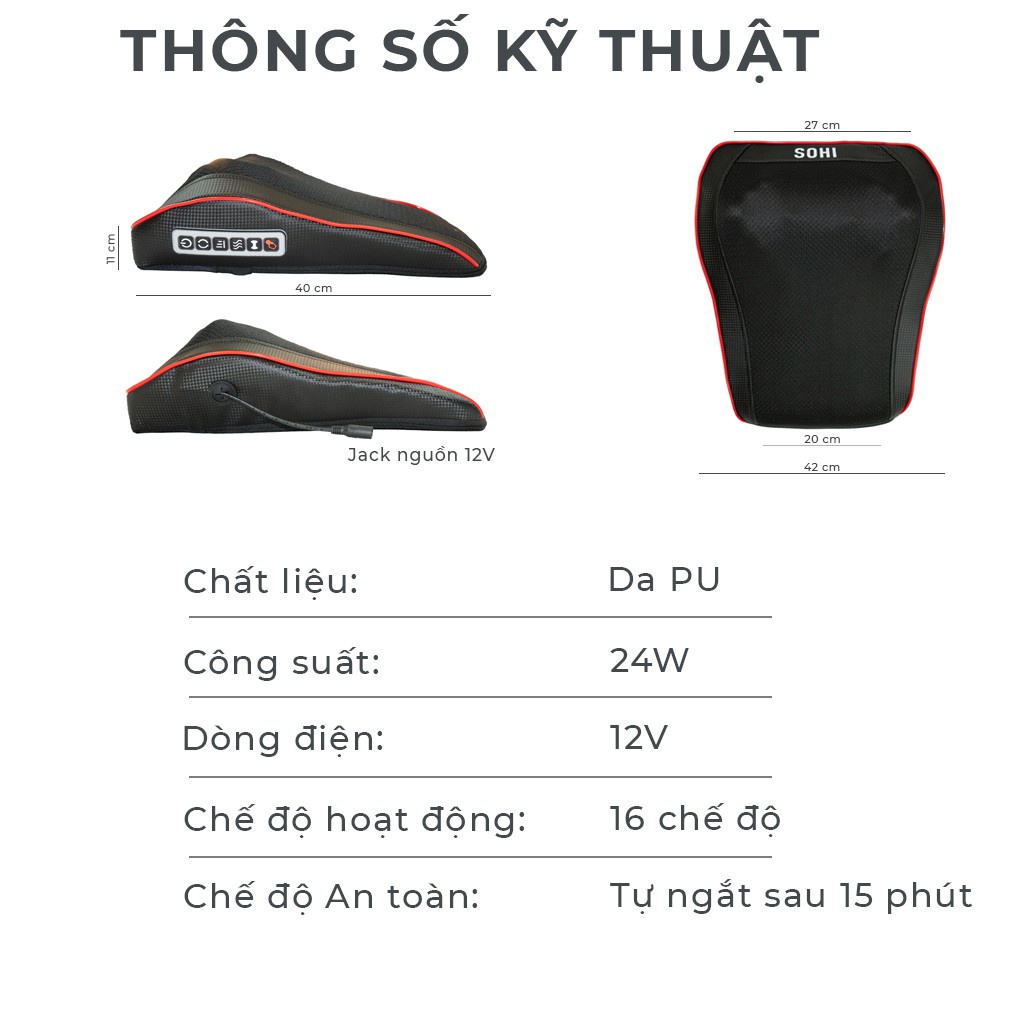 Gối massage hồng ngoại cổ vai gáy Sohi YQ-6 gối massage 16 bi kết hợp 2 điểm rung và 2 điểm massage từ tính