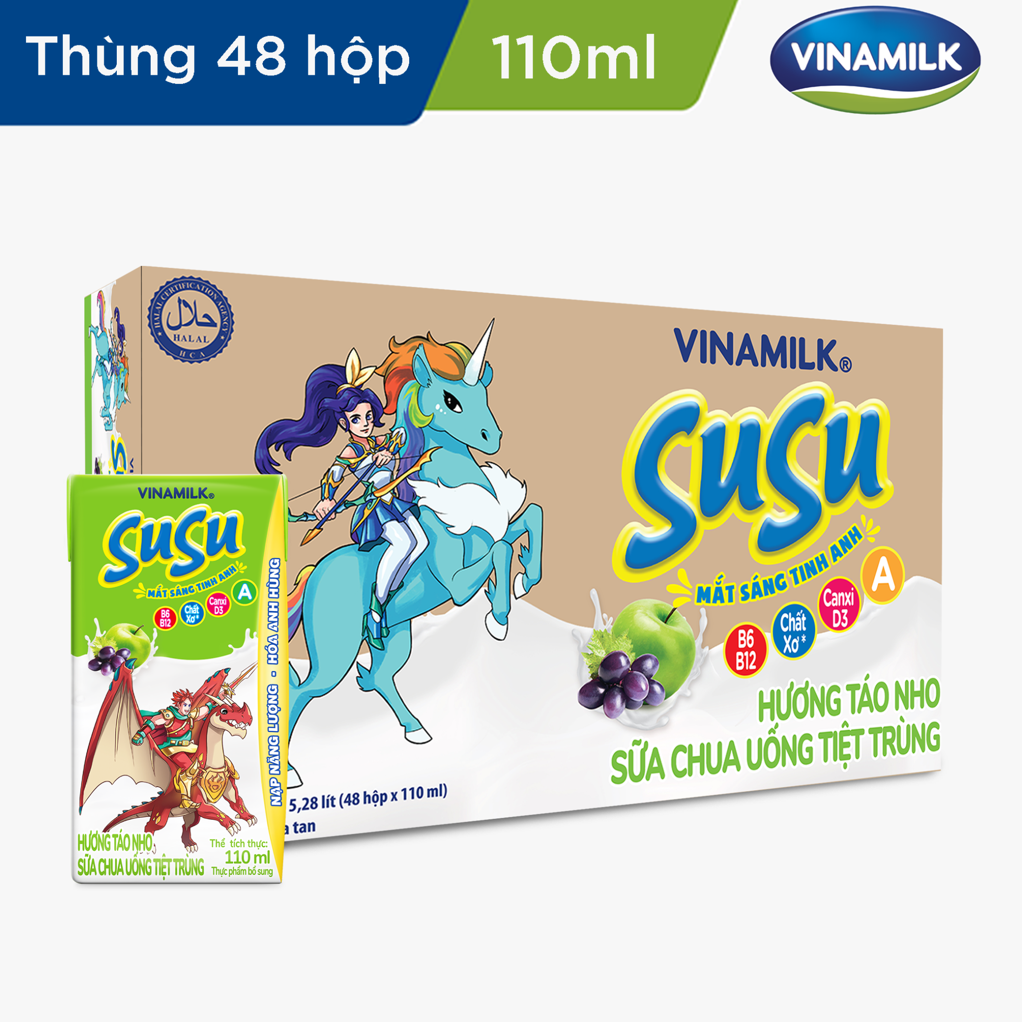 Thùng 48 Hộp Sữa Chua Uống Tiệt Trùng Vinamilk Susu 110ml - Táo Nho