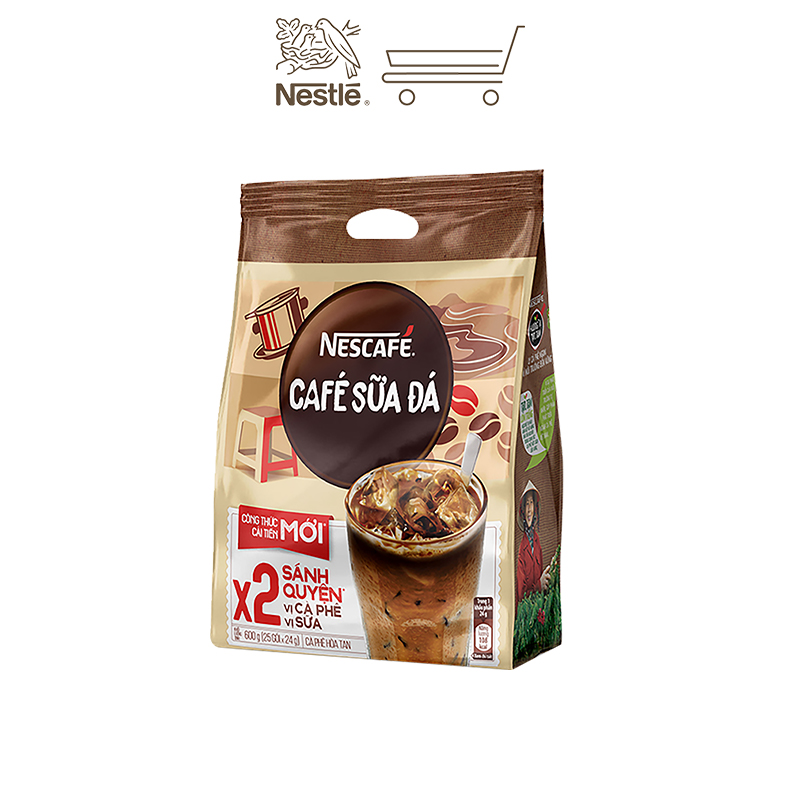 [TẶNG BỘ 4 CHÉN SỨ] Combo 3 bịch cà phê hòa tan Nescafé cà phê sữa đá (Bịch 25 gói x 24g)