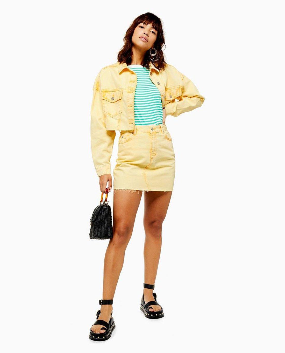 TOPSHOP - Chân váy mini chữ A phối cúc Yellow Acid Wash 05T82QYLW