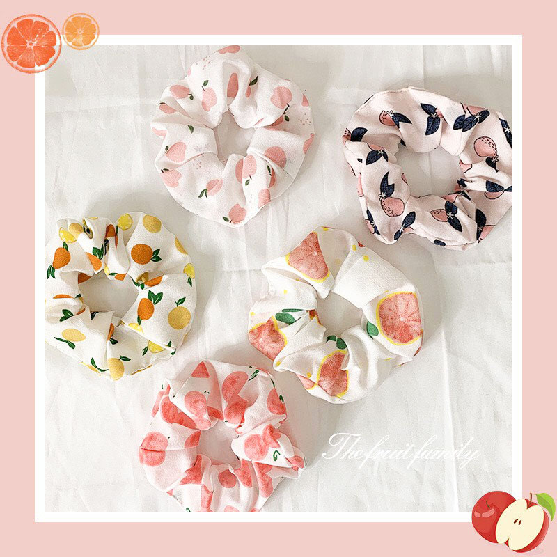 Cột Tóc Vải Scrunchies, Dây Chun Tóc Nữ Scrunchies Họa Tiết Trái Cây Dễ Thương SC13