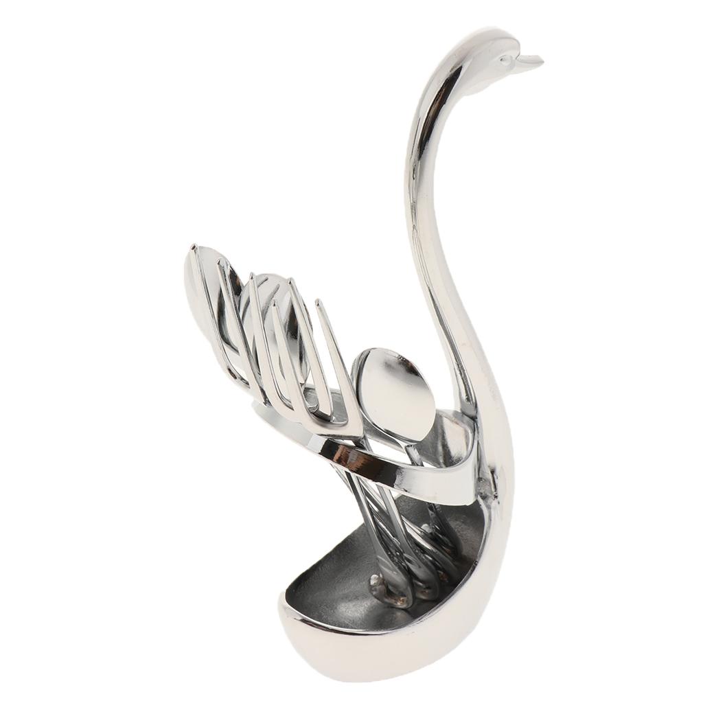 Swan Forks Spoons Dinnerware Set Base holder 6 spoon