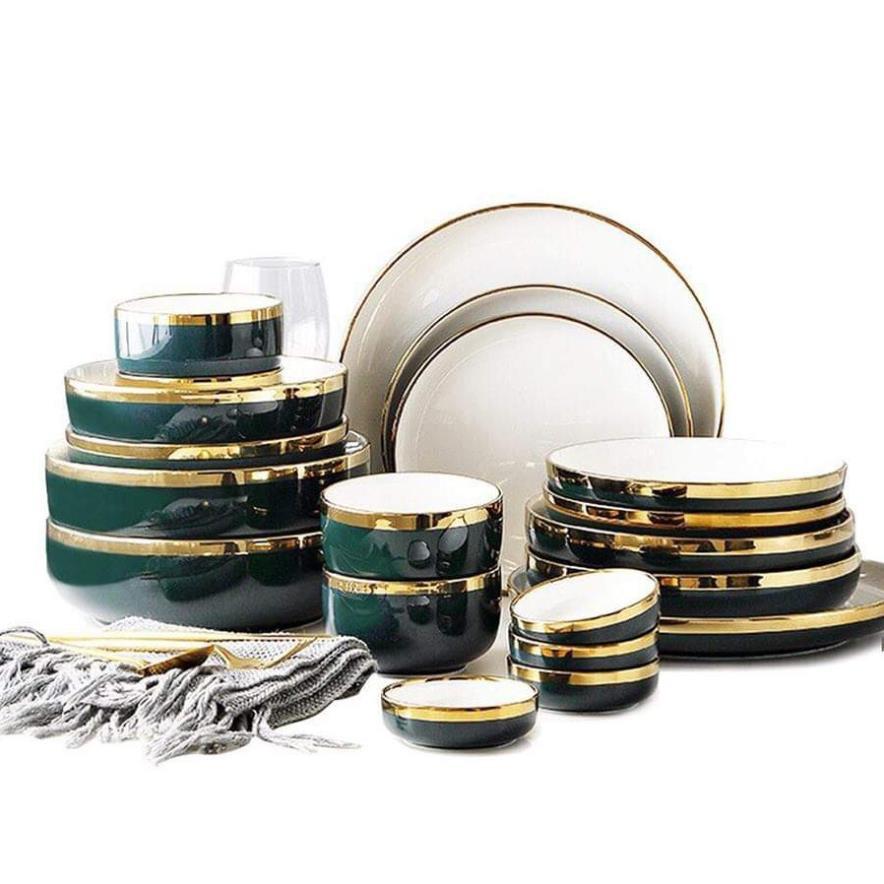 Bộ đồ ăn 26sản phẩm viền vàng 24k mang phong cách bắc âu cao cấp