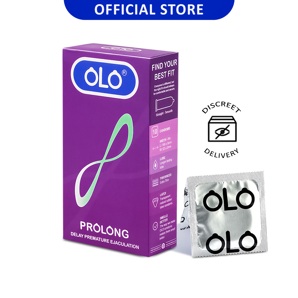 Bao cao su OLO Prolong hộp 10 cái -  siêu lâu ra, size 52mm, hương vani, siêu mỏng, siêu nhiều gel bôi trơn