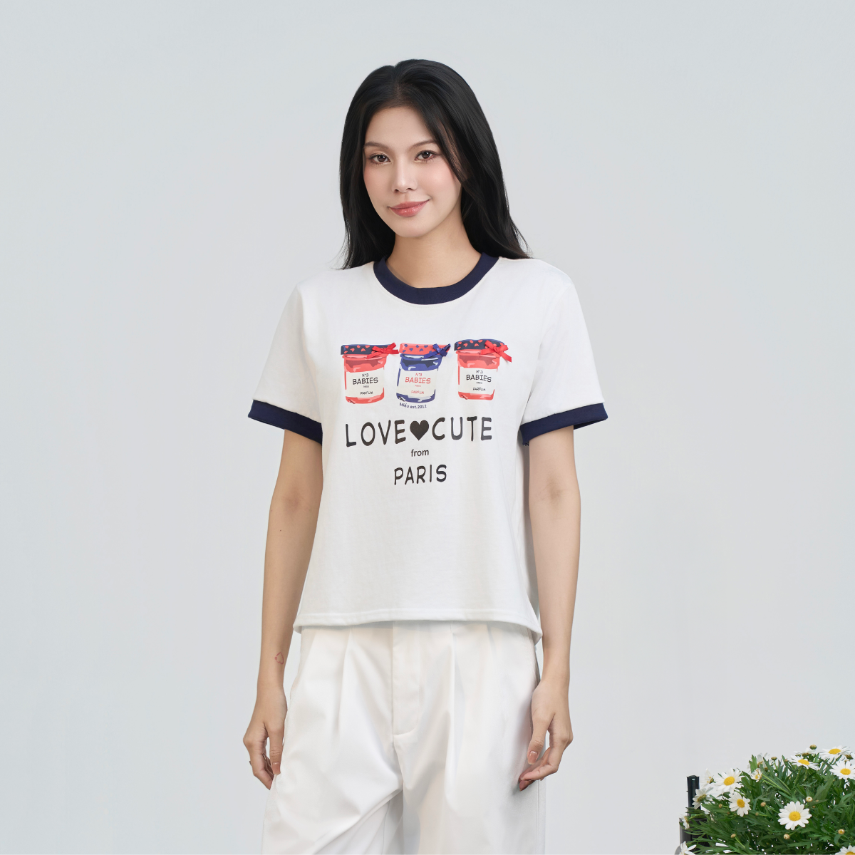 Áo thun nữ tay phối chất vải thoáng mát thấm hút tốt Love Cute Miều Est.2013