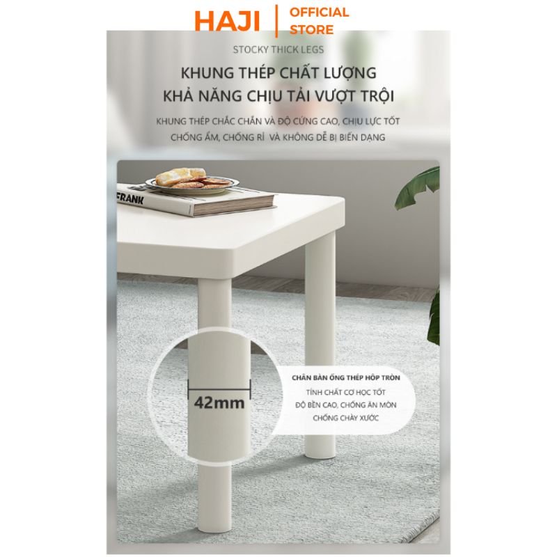 Bàn trà hình vuông, bàn decor, bàn cafe chân sắt trắng kiểu dáng hàn quốc, thương hiệu HAJI - GM110