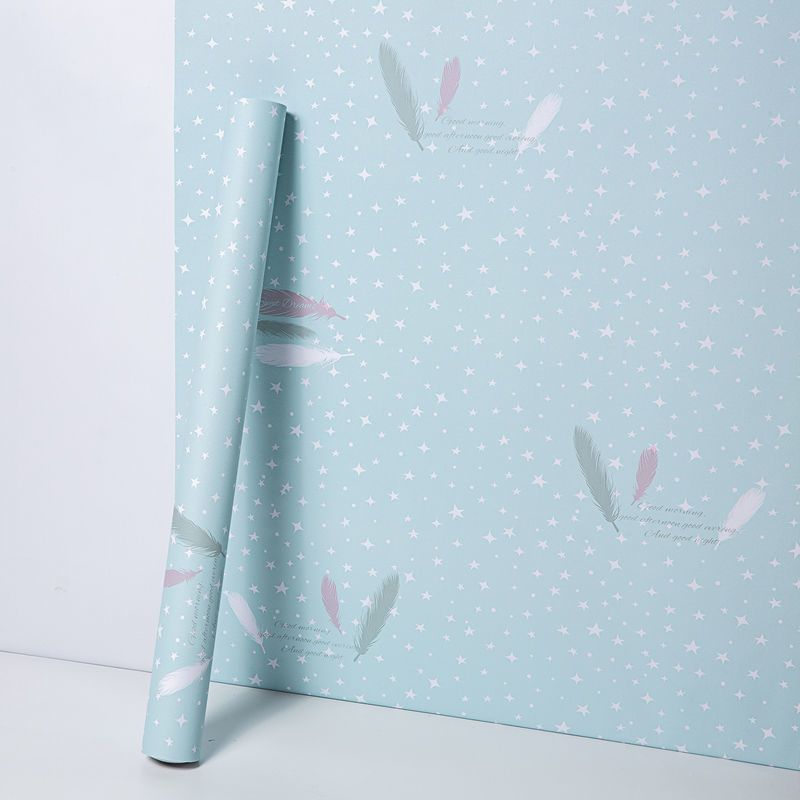 Combo 10 mét giấy dán tường, decal dán tường trang trí nhà cửa LÔNG VŨ XANH khổ 45cm