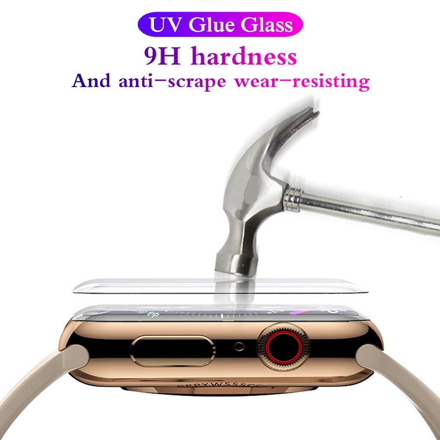 Miếng Dán Kính Cường Lực Full Keo UV Cho Apple Watch Size 38, 40, 42, 44mm Chính Hãng Glass Trong Suốt, Chống Va Đập  - Hàng Chính Hãng