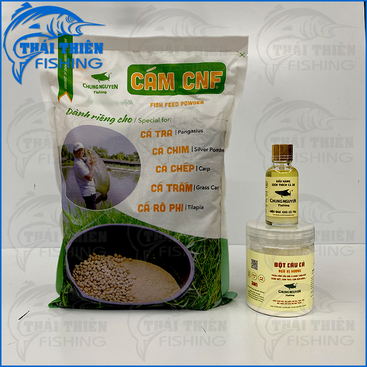 Combo 1kg Cám CNF, 1 Chai Dầu Hăng, 1 Hũ Bột Chung Nguyen Fishing Chuyên Dùng Câu Cá Tra, Chép, Rô Phi, Trắm, Trôi