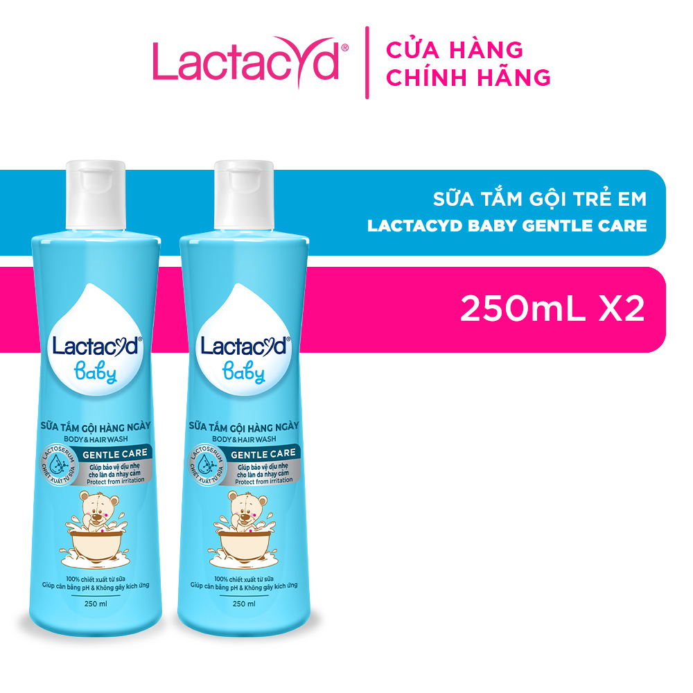 Bộ 2 chai Sữa Tắm Gội Trẻ Em Lactacyd Baby Gentle Care Bảo Vệ Dịu Nhẹ Cho Làn Da Nhạy Cảm 250ml/chai