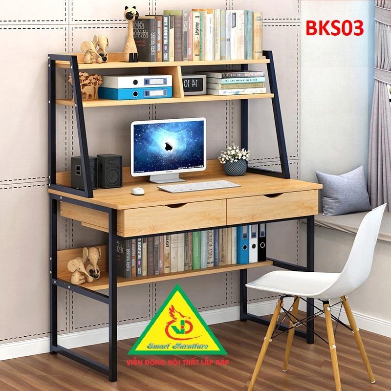 Bàn làm việc, bàn học khung sắt mặt gỗ BKS03 - Nội thất lắp ráp Viendong Adv