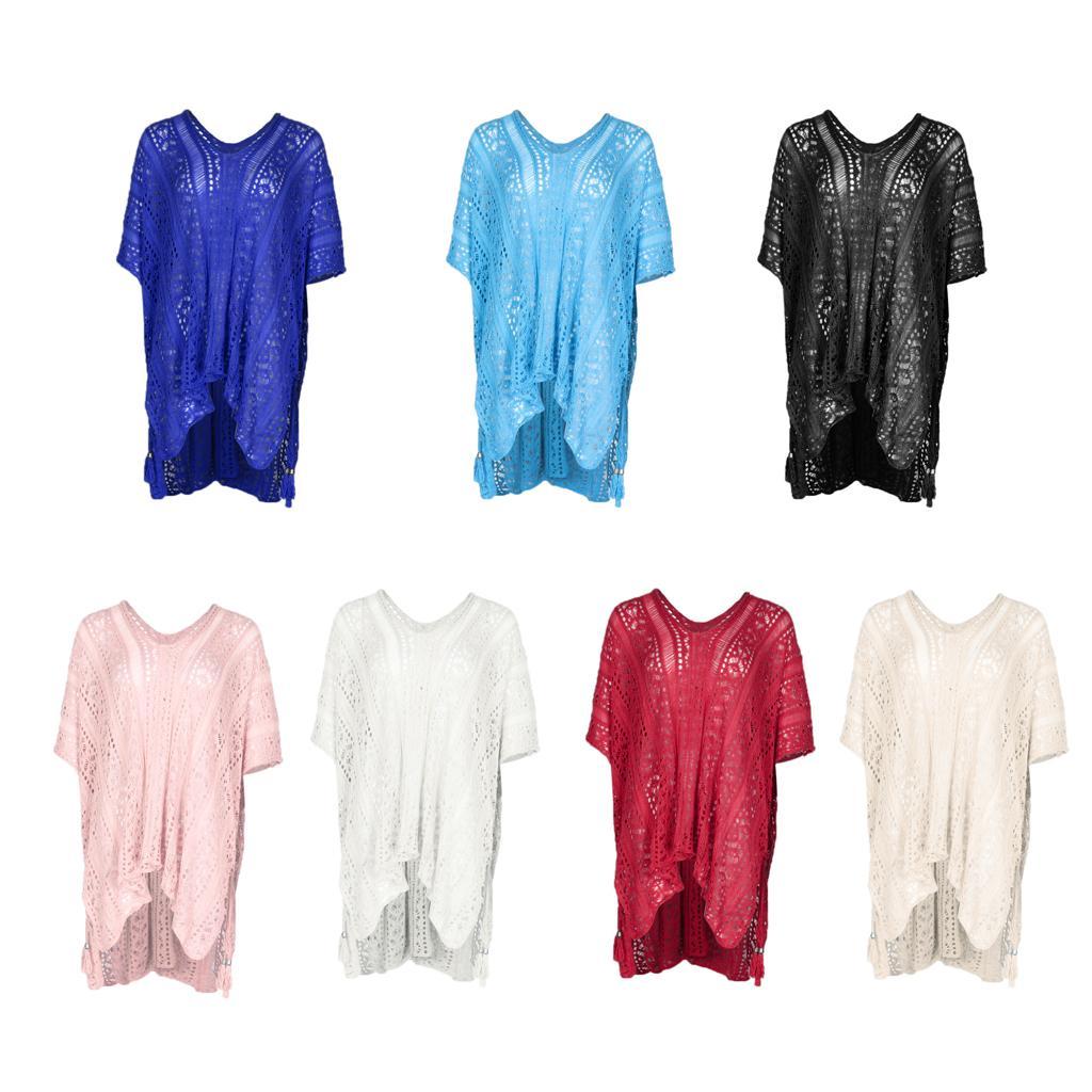 Womens V-Neck Swimwear Hollow Out Swimsuit Cover Up Knitted Beach Dresses