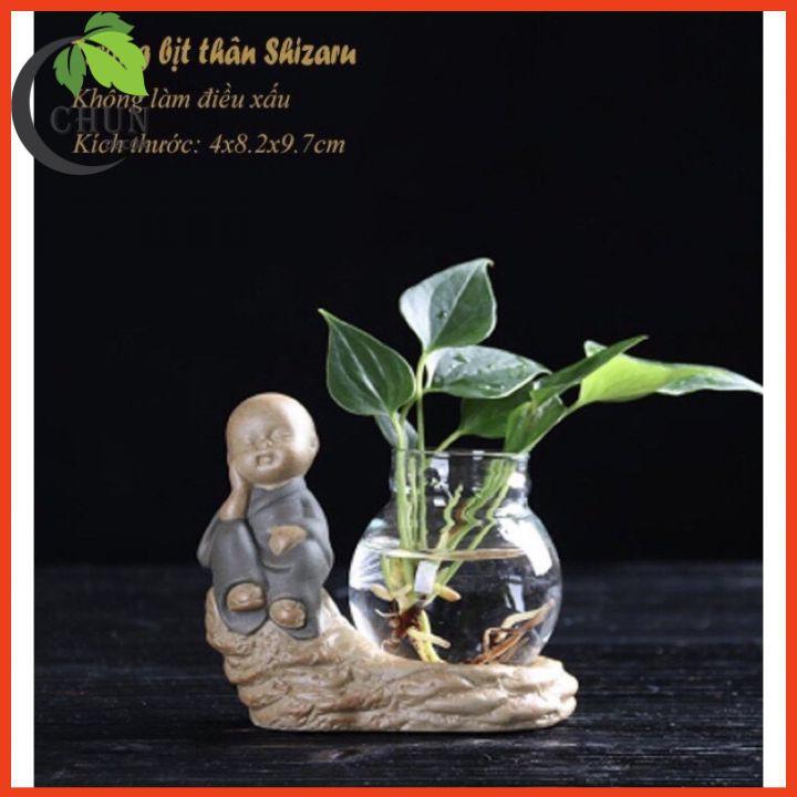 Set 4 tượng An Lạc kèm lọ hoa phong thuỷ dùng trồng cây, nuôi cá cảnh