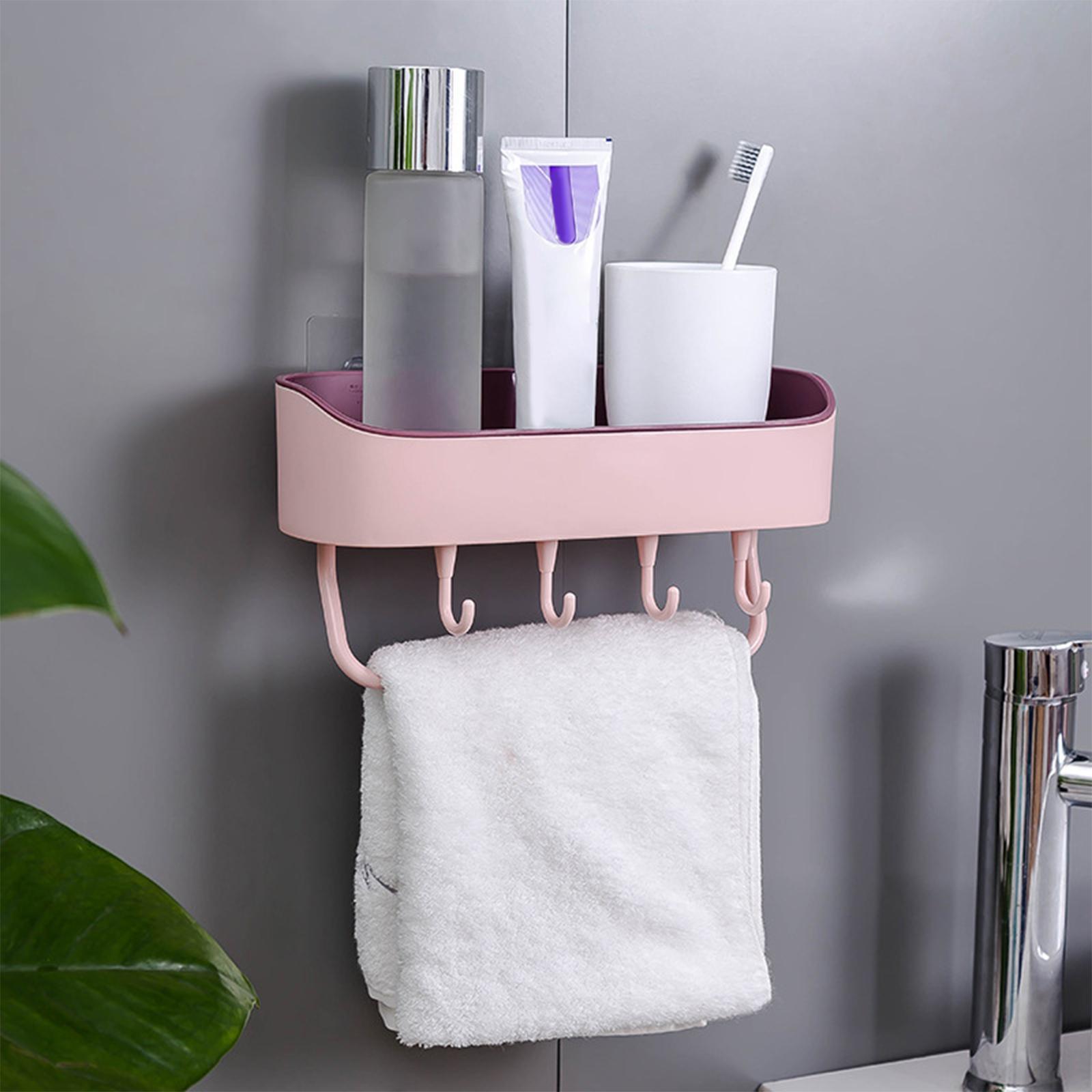 Wall Mounted Shower Caddy Shelf No Drilling Shower Basket Shelves for Home Pink