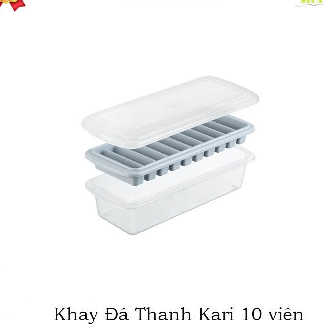 Khay Làm Đá Tủ Lạnh Cao Cấp Thanh 10 Viên Có Nắp Nhựa Bảo Vệ KARI INOCHI