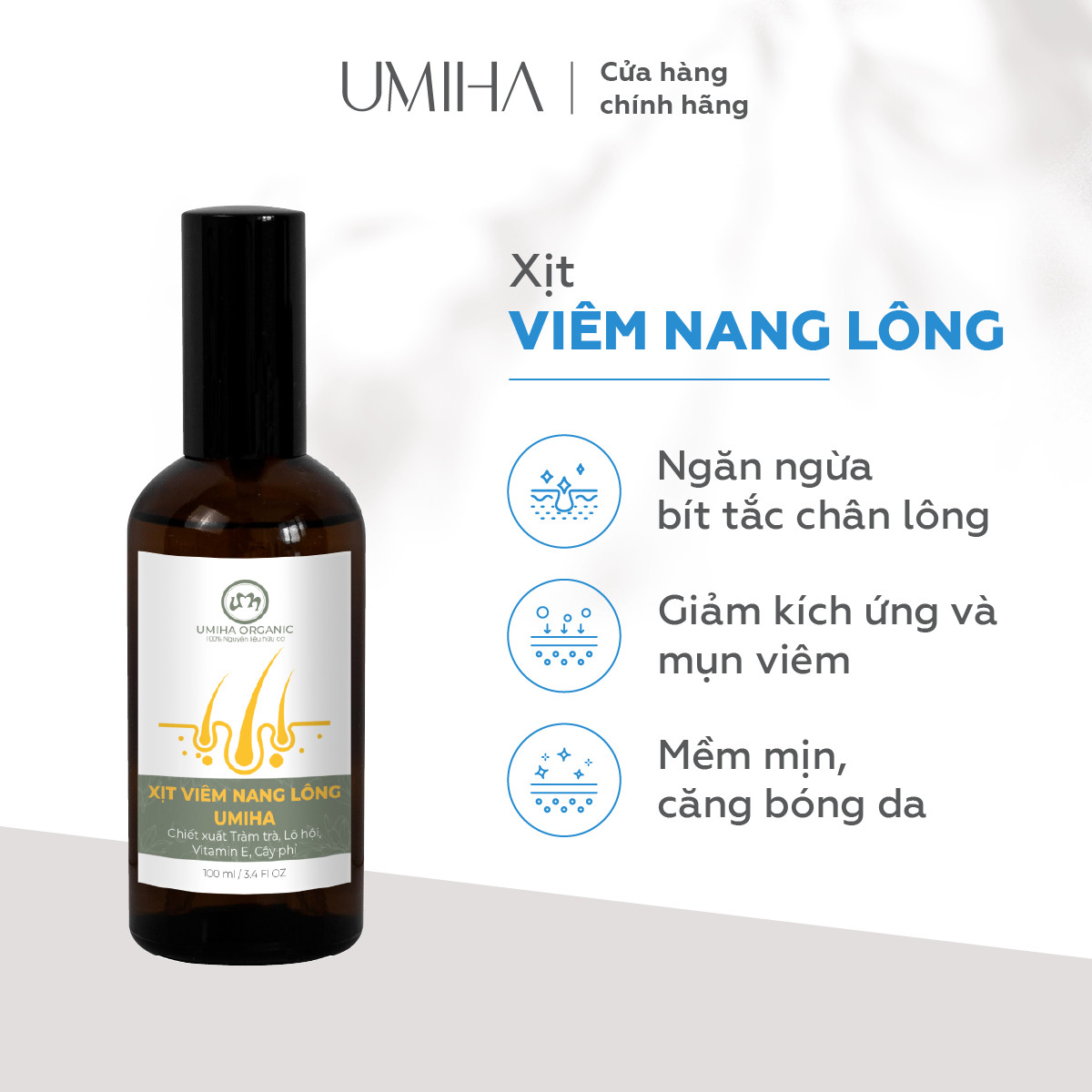 Xịt viêm nang lông viêm lỗ chân lông UMIHA  50/15ML Giảm viêm nang lông, mụn lưng, ngực mông, mờ thâm sáng da