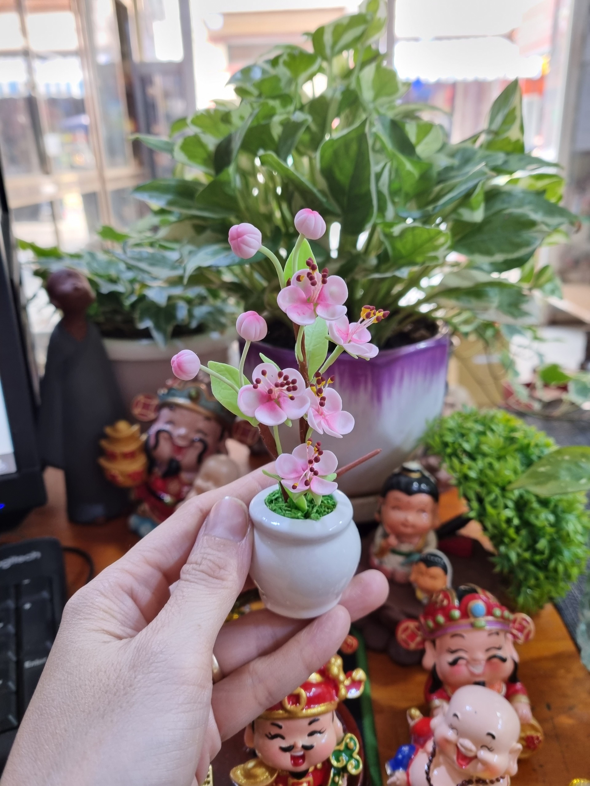 Chậu hoa đào 5 cánh bằng đất sét Nhật cao cấp