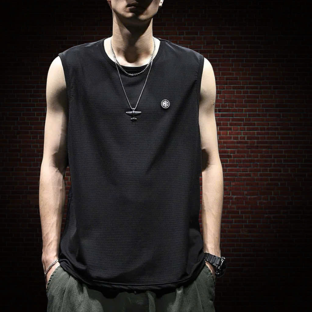 Áo thun ba lỗ nam nữ 2N Unisex in logo màu đen/xám/đen họa tiết