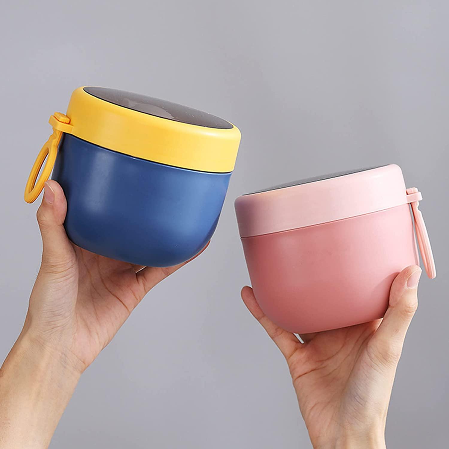 Cốc bột yến mạch cách nhiệt bằng lò vi sóng bằng thép không gỉ Cốc ăn sáng Muỗng cầm tay