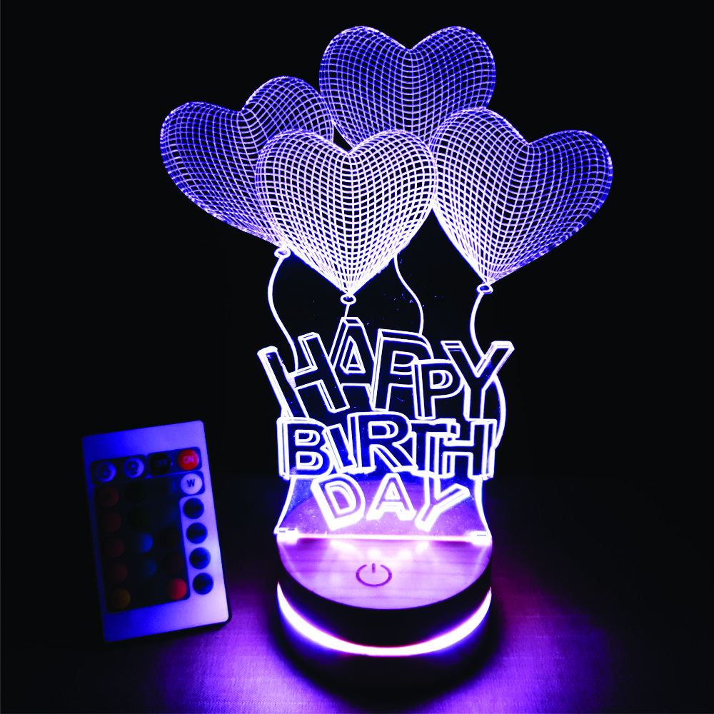 Bóng bay happybirtday, Đèn 3D led, Đèn ngủ thay đổi 16 màu