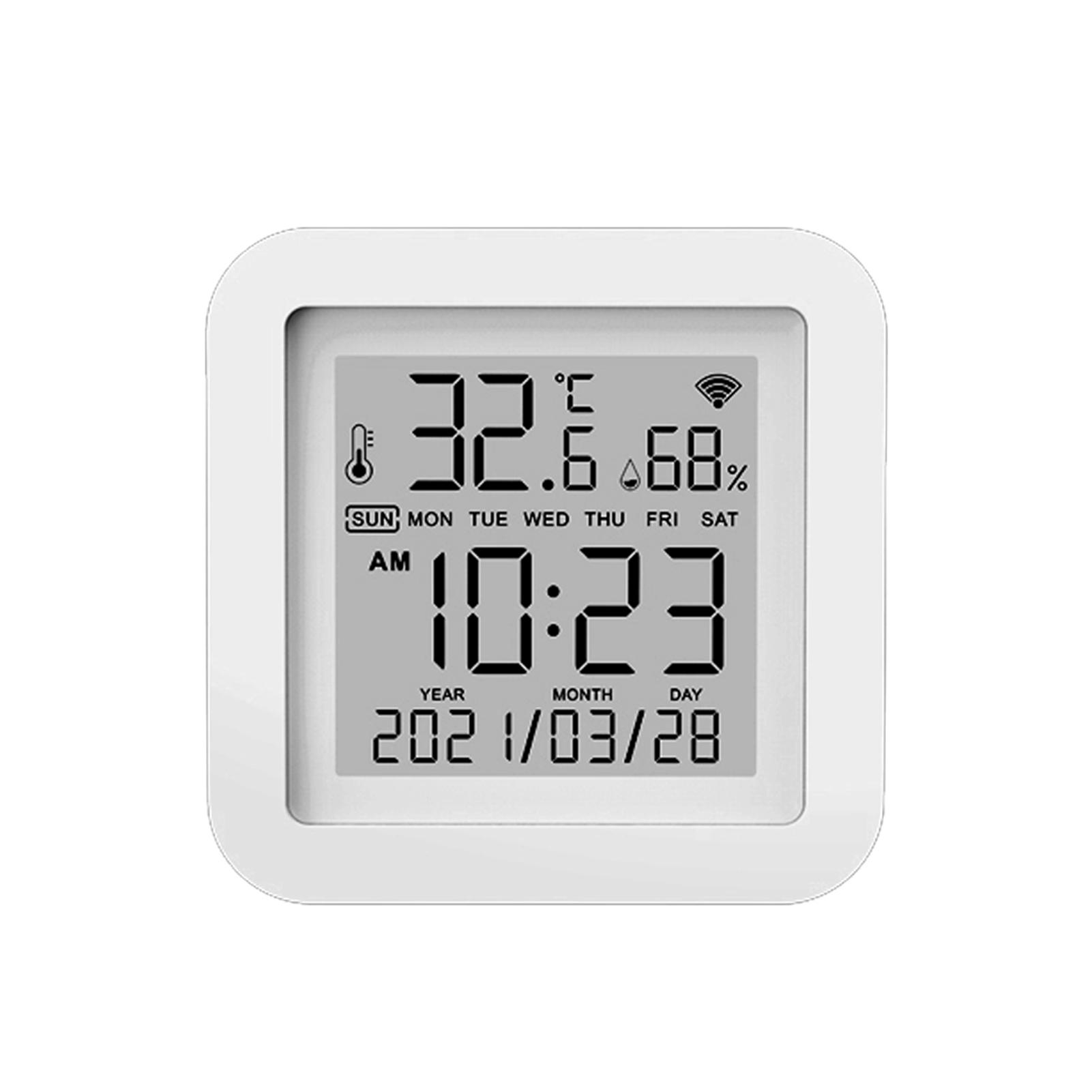Tuya WiFi LCD Display Screen USB Power Supplys Intellgient Sensors ℉/℃ Switch Time/Date/Temperature/Humidity Display Home Intelligent Linkage Sensors Compatible with Alexa Google Home