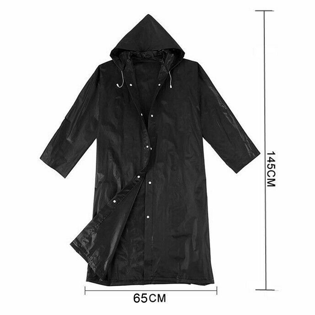 Women Men Fashion Solid Black Rain Poncho Long Sleeve Hooded Raincoat Jacket
