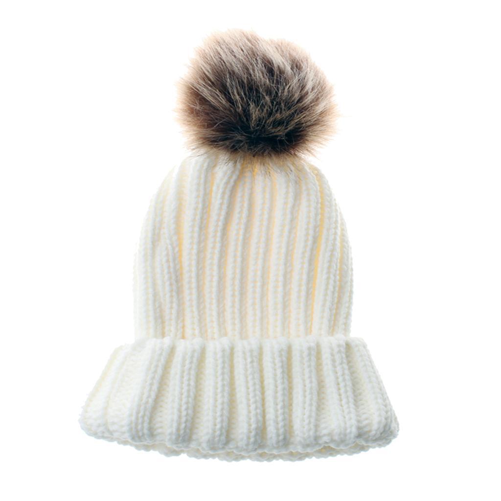 Baby Unisex Winter Warm Faux Double Fur Pom Bobble Knit Beanie Hat Cap