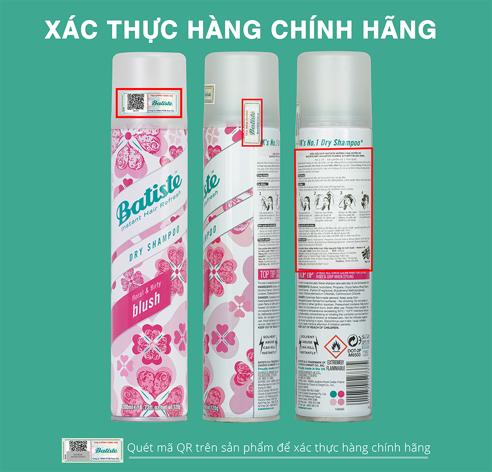 Dầu Gội Khô Batiste Dry Shampoo 50ml Hết Ngứa, Hết Bết Dính Tóc Bồng Bềnh Bóng Mượt Tức Khắc