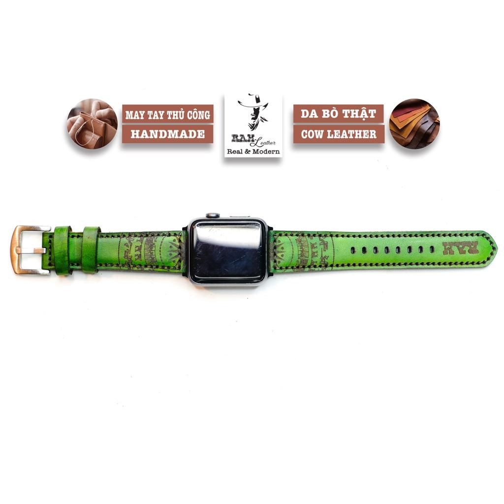 Dây đồng hồ trống đồng da bò thảo mộc vegtan xanh lá bền chắc - chính hãng RAM Leather