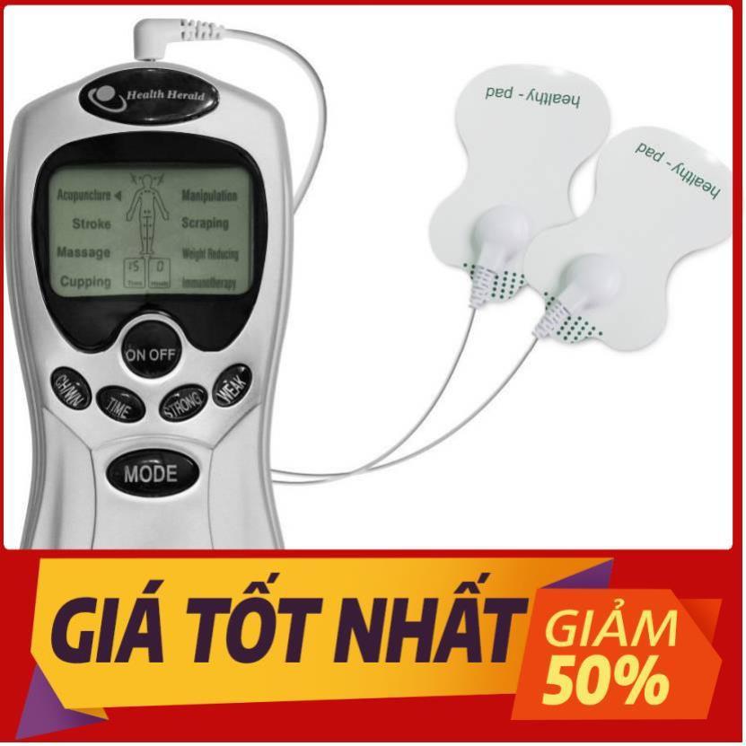 Máy massage xung điện 4 miếng dán vật lý trị liệu mát xa châm cứu bấm huyệt cầm tay lưng cổ vai gáy