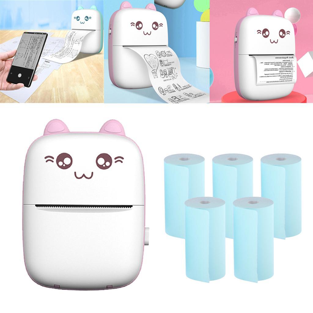 Mini Bluetooth Pocket Printer + 5x Thermal Printing Paper, 200dpi Thermal Printer Compatible for Journal, Organization, Study Notes, Receipt, Portable