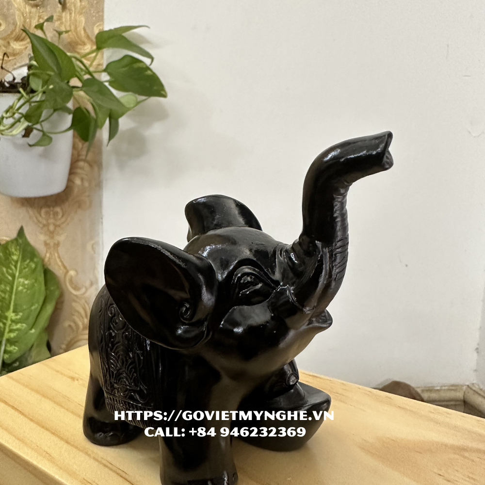 Tượng con voi đá trang trí phong thủy trang trí bàn làm việc - Màu đen tuyền - Chiều cao 11cm