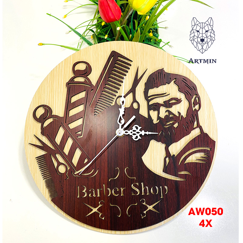 AW050 - Đồng Hồ Decor Hair Salon 2023 - Đồng Hồ Gỗ Treo Tường Barber Shop