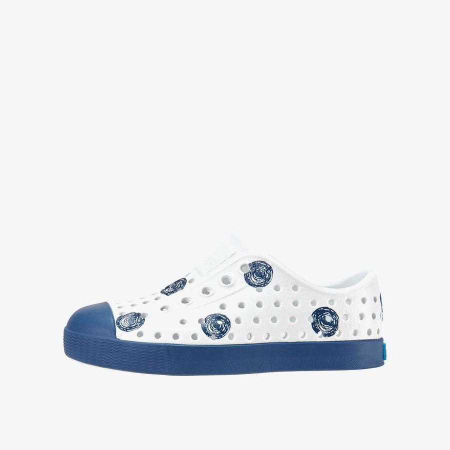 Giày Lười Trẻ Em Unisex NATIVE Jefferson Print Child - Shell White/ Frontier Blue/ Frontier Scribble Dots - 31.5